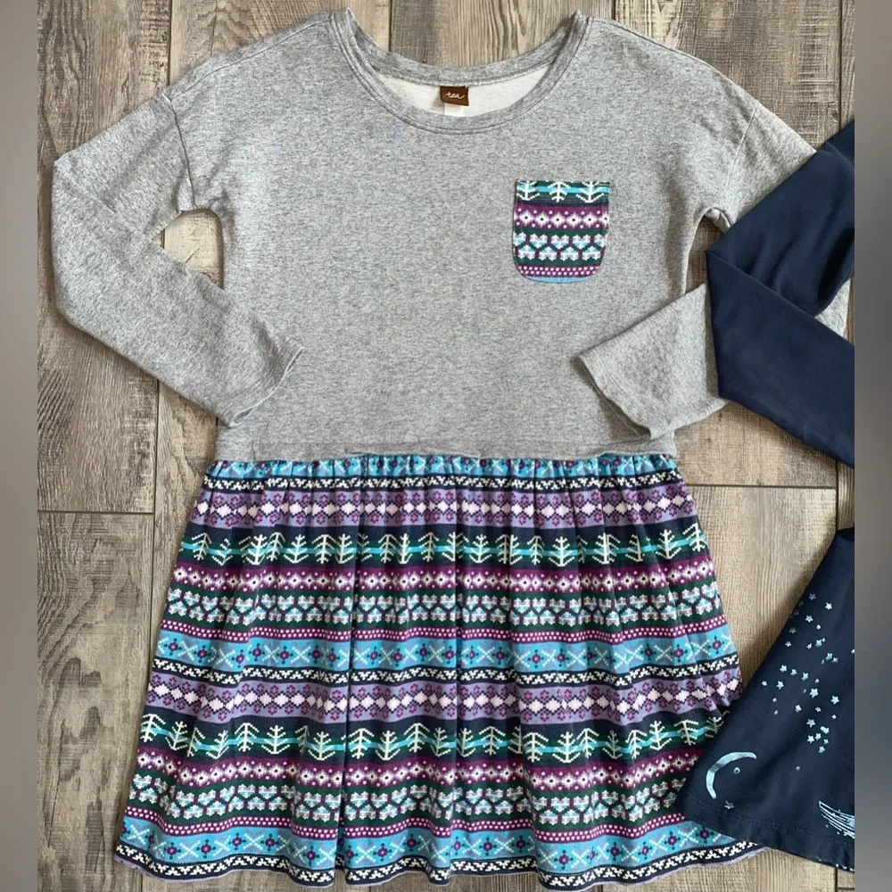 Tea Collection Islay Starry Night Galaxy Space Skater Long Sleeve Dress Bundle